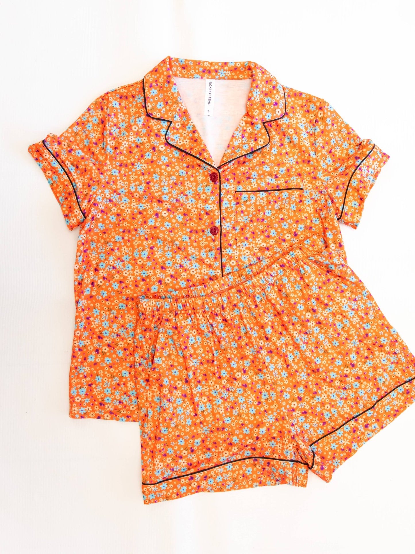 Orange Floral Pattern Pajamas - Purpose + Passion Boutique