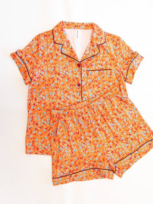 Orange Floral Pattern Pajamas - Purpose + Passion Boutique