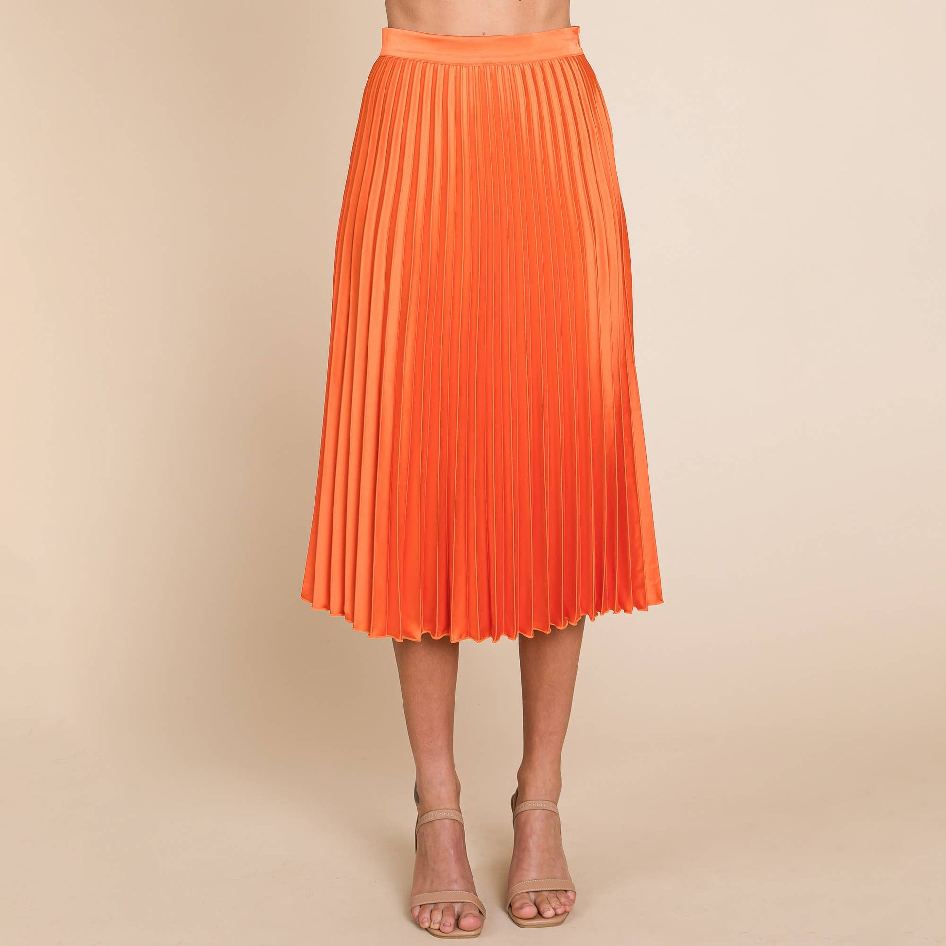 Orange Pleated High Waisted Midi Skirt - Purpose + Passion Boutique