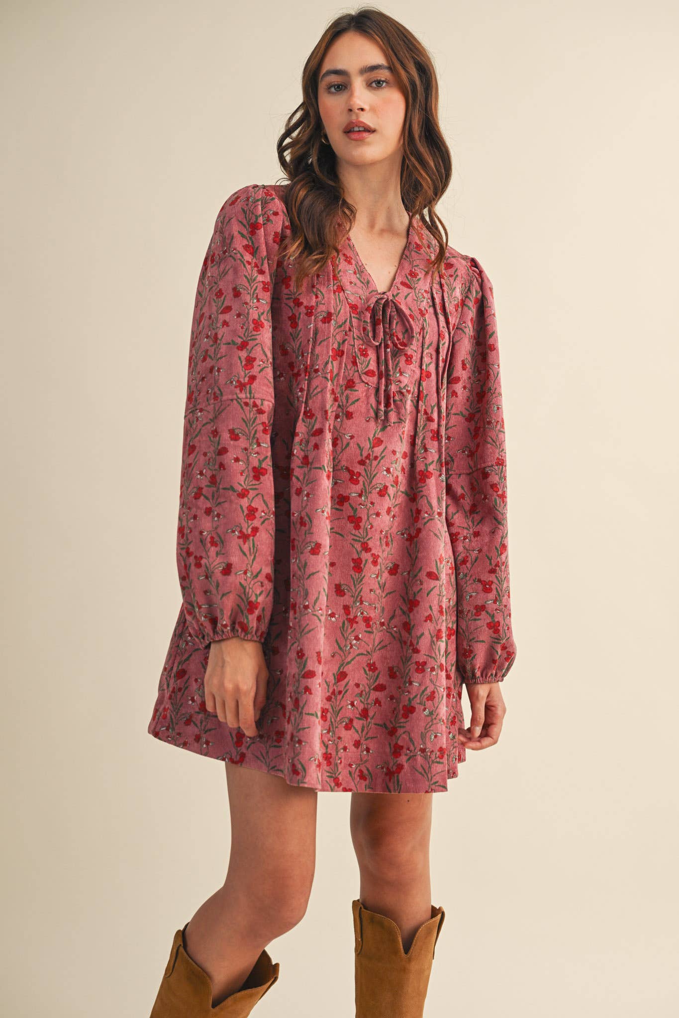 Orchid Floral Corduroy Mini Dress - Purpose + Passion Boutique