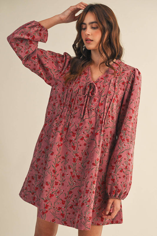 Orchid Floral Corduroy Mini Dress - Purpose + Passion Boutique