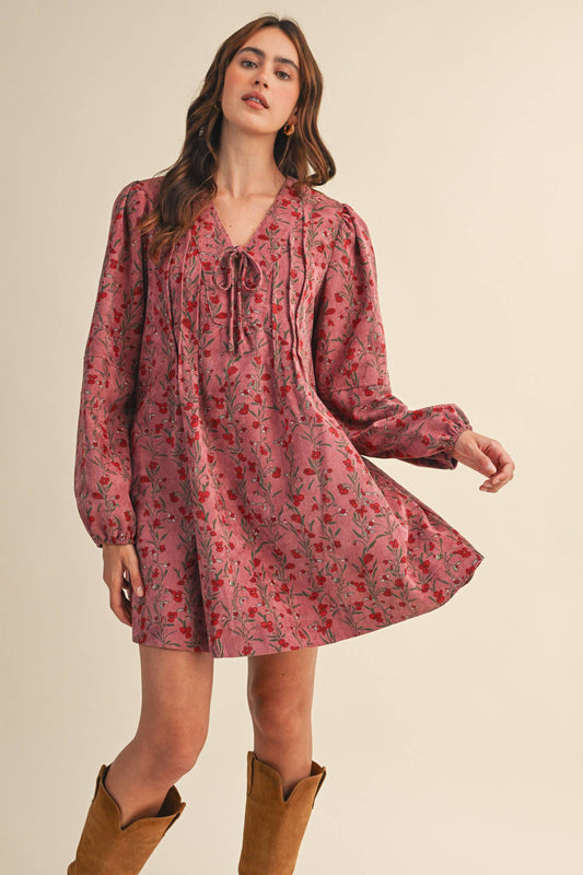 Orchid Floral Corduroy Mini Dress - Purpose + Passion Boutique