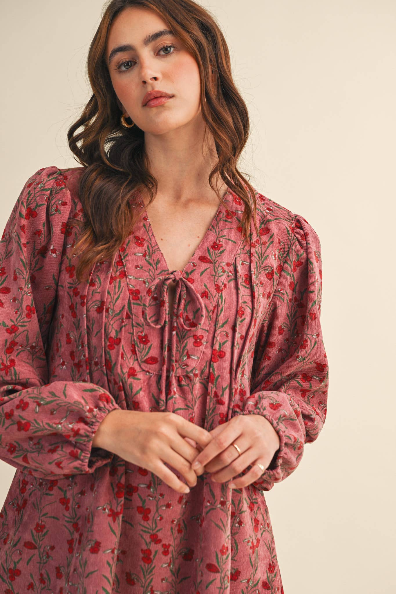 Orchid Floral Corduroy Mini Dress - Purpose + Passion Boutique