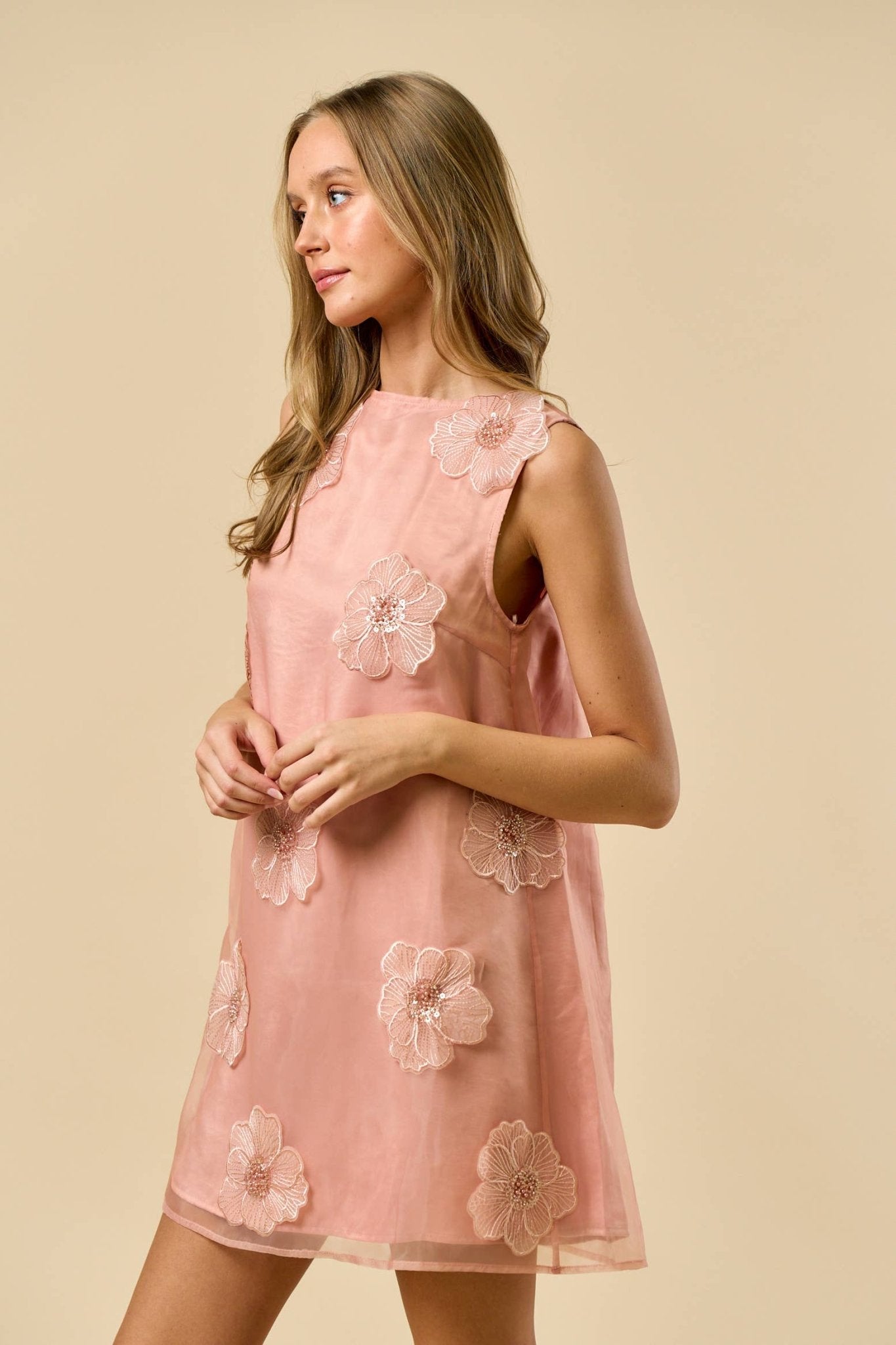 Organza Mauve Sleeveless Floral Dress - Purpose + Passion Boutique