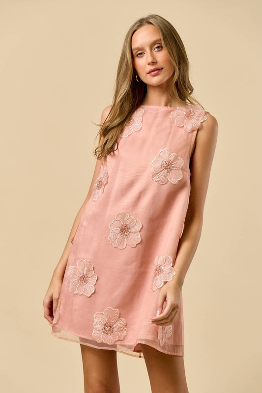 Organza Mauve Sleeveless Floral Dress - Purpose + Passion Boutique