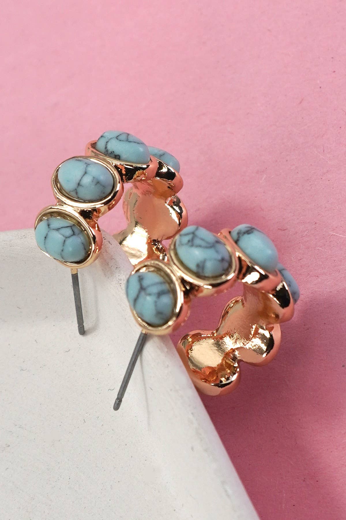 Oval Natural Stone Turquoise Hoop Earrings - Purpose + Passion Boutique
