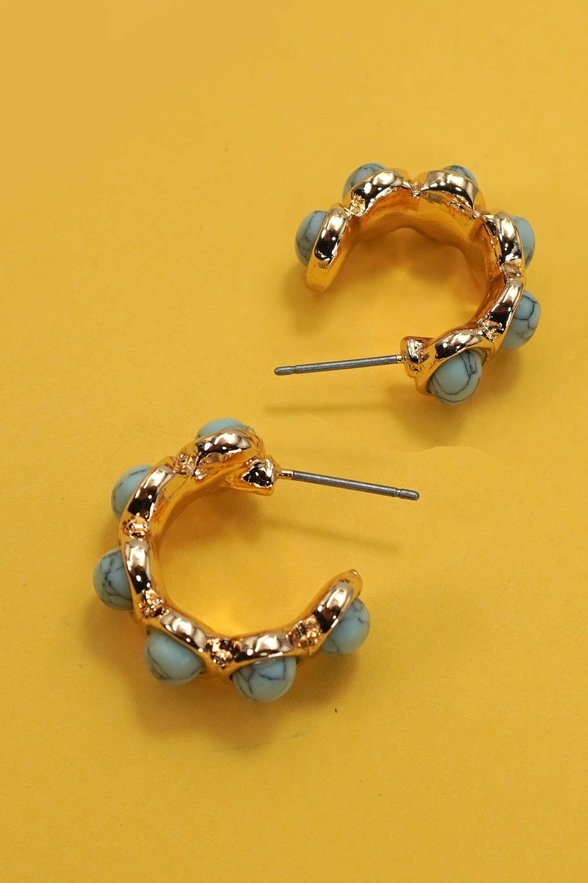 Oval Natural Stone Turquoise Hoop Earrings - Purpose + Passion Boutique