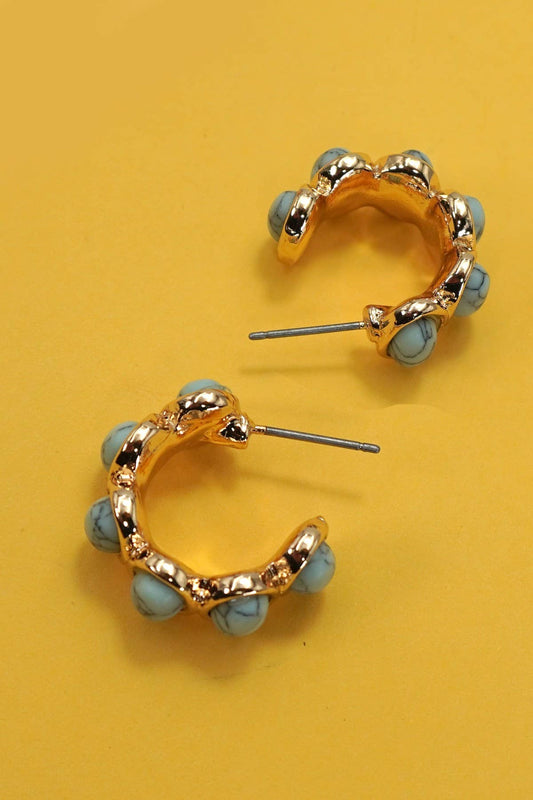 Oval Natural Stone Turquoise Hoop Earrings - Purpose + Passion Boutique