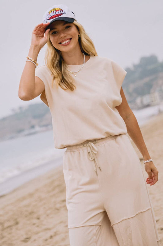 Oyster French Terry Muscle Tank And Sweat Pants Set - Purpose + Passion Boutique