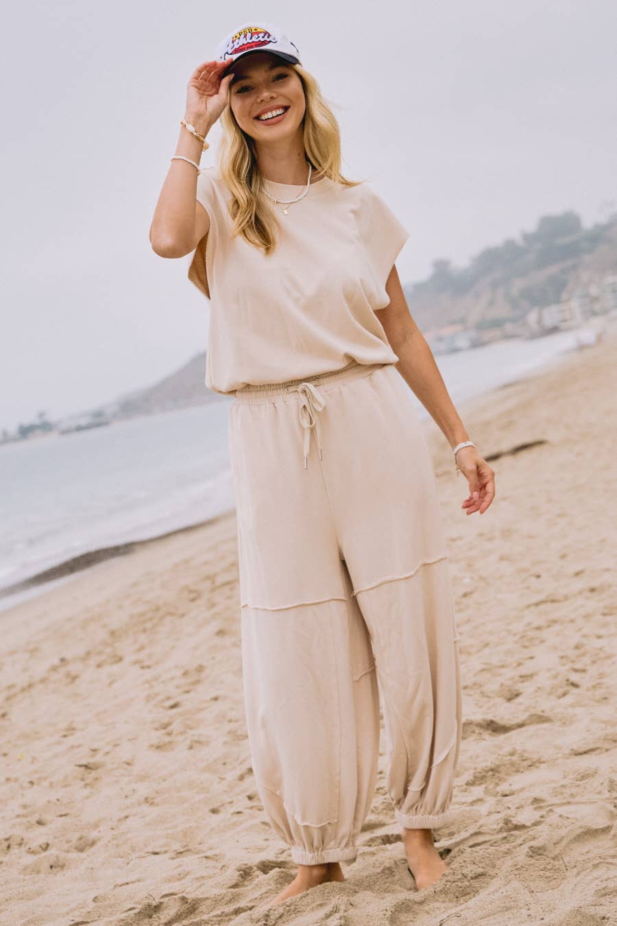 Oyster French Terry Muscle Tank And Sweat Pants Set - Purpose + Passion Boutique