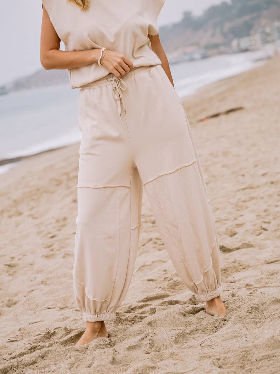 Oyster French Terry Muscle Tank And Sweat Pants Set - Purpose + Passion Boutique