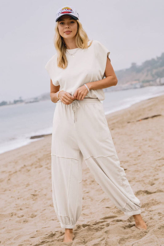 Oyster French Terry Muscle Tank And Sweat Pants Set - Purpose + Passion Boutique
