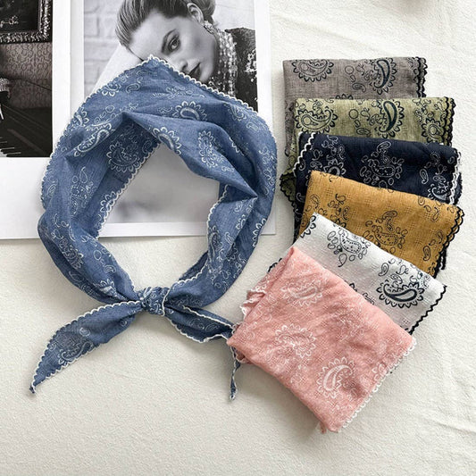 Paisley Print Triangle Scarf with Lace Edge - Purpose + Passion Boutique