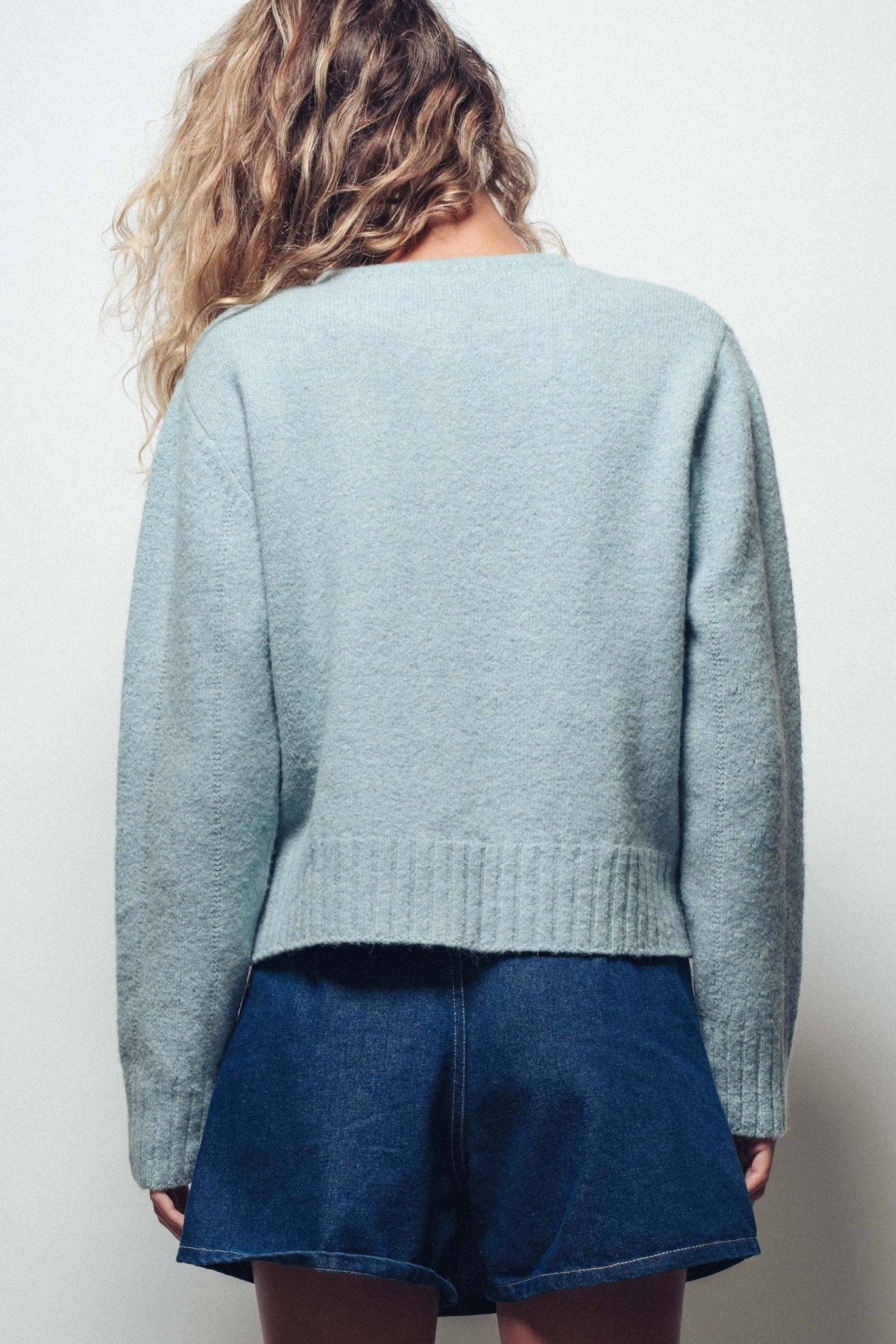 Pastel Blue Lace Trim Wool Blend Cardigan - Purpose + Passion Boutique