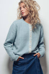 Pastel Blue Lace Trim Wool Blend Cardigan - Purpose + Passion Boutique