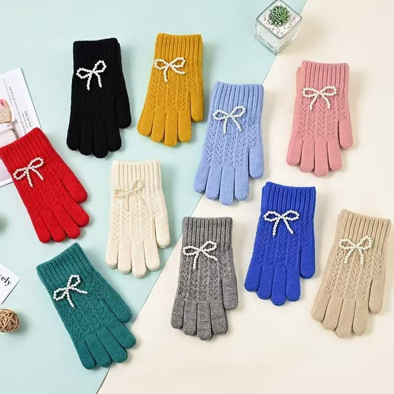 Pearl Bow Knit Gloves - Purpose + Passion Boutique