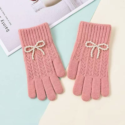 Pearl Bow Knit Gloves - Purpose + Passion Boutique