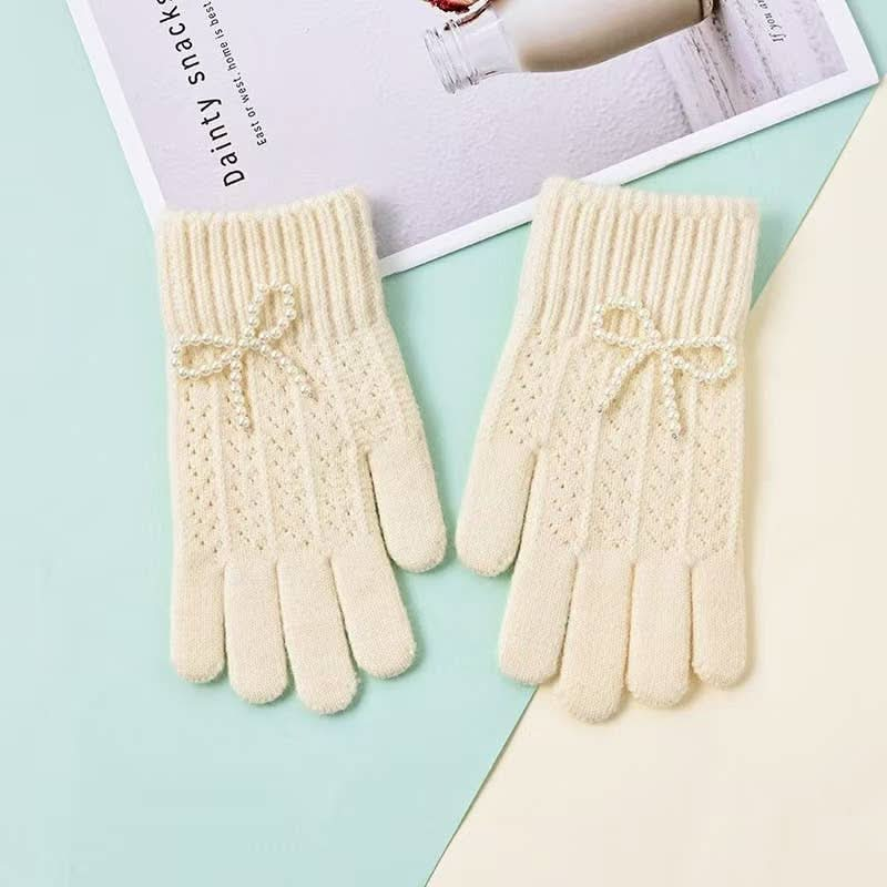 Pearl Bow Knit Gloves - Purpose + Passion Boutique