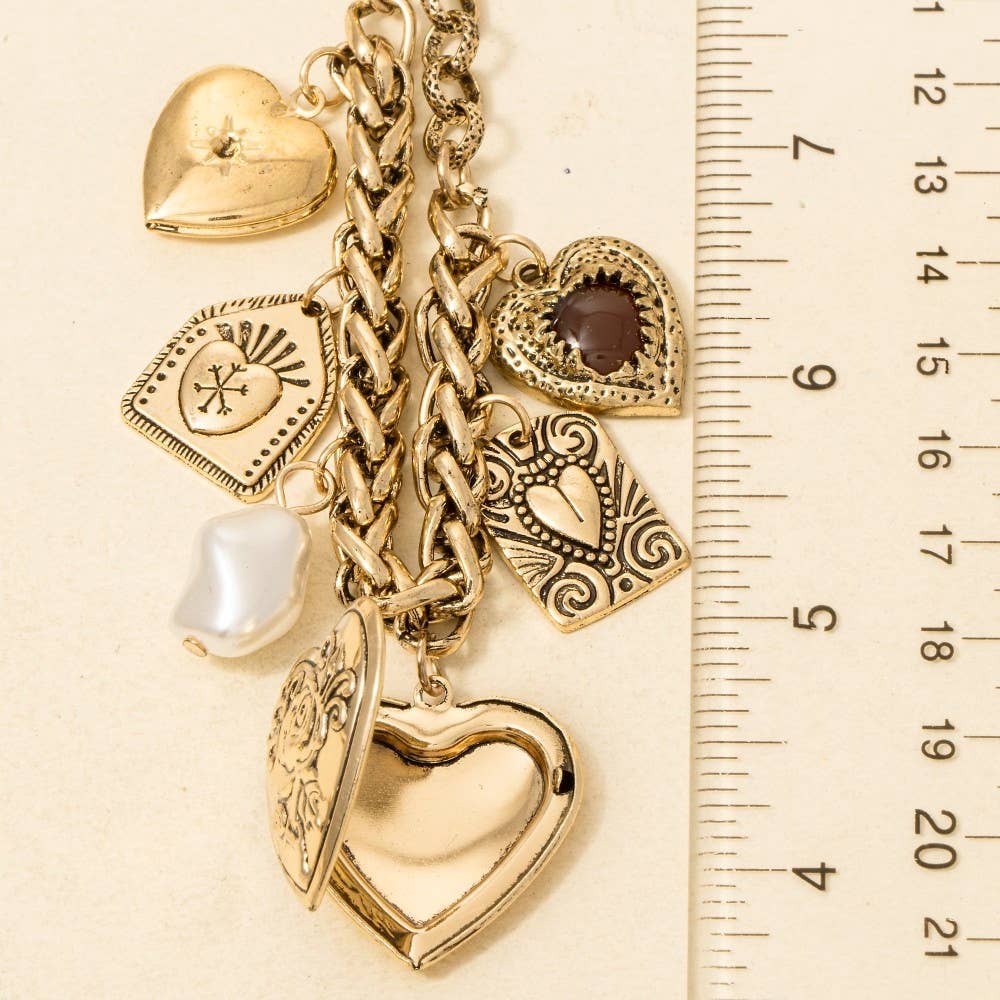 Pearl + Heart Charms Statement Necklace - Purpose + Passion Boutique