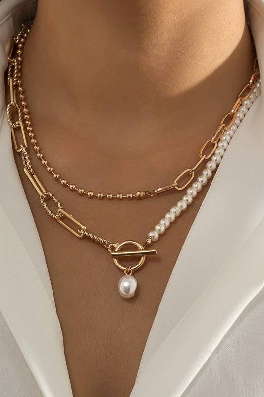 Pearl Mix Double Layer Toggle Necklace - Purpose + Passion Boutique