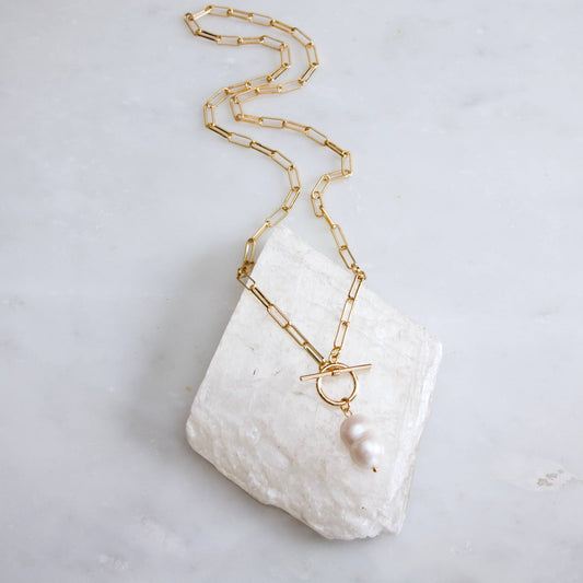 Pearl Paperclip Toggle Necklace - Purpose + Passion Boutique