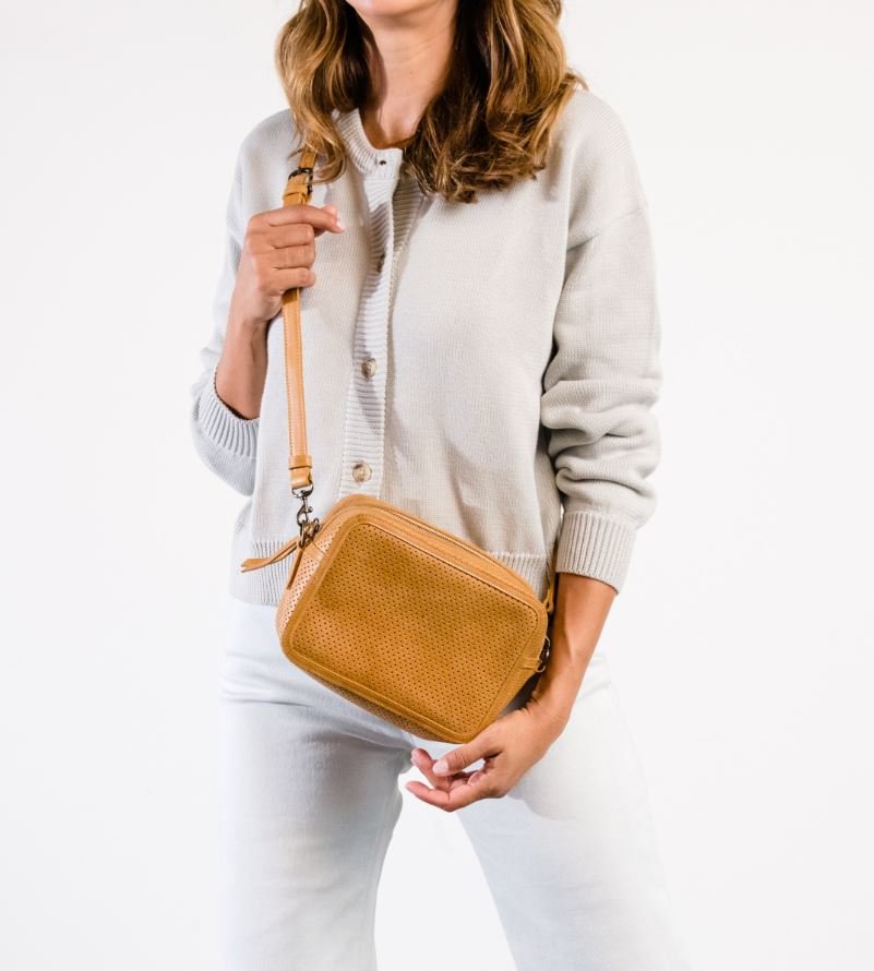 Perforated Medium Zipper Crossbody Bag - Purpose + Passion Boutique