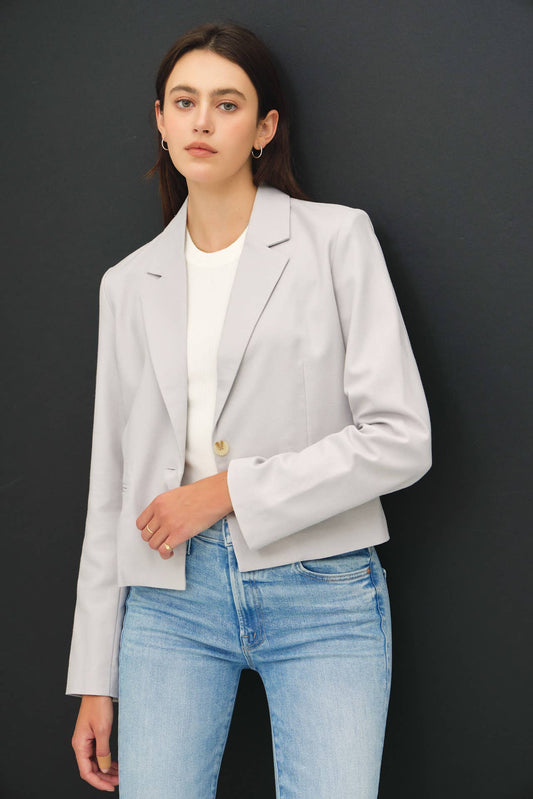 Pewter One Button Cropped Linen Blazer - Purpose + Passion Boutique