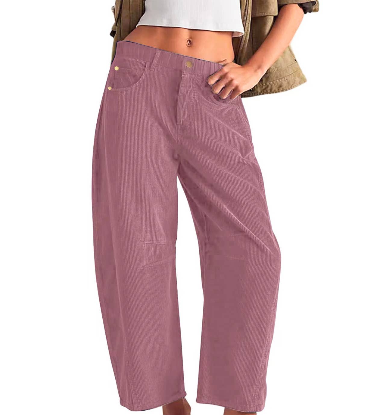 Pink Ankle Length Corduroy Barrel Pants - Purpose + Passion Boutique