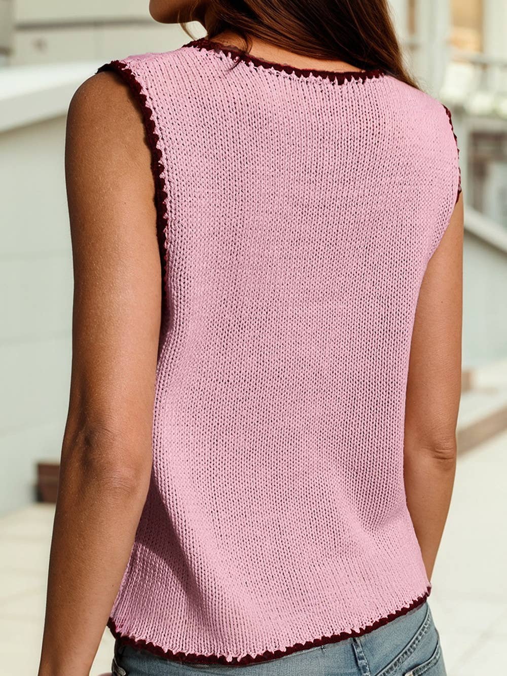 Pink Color Block Sleeveless Round Neck Shift Sweater Vest - Purpose + Passion Boutique