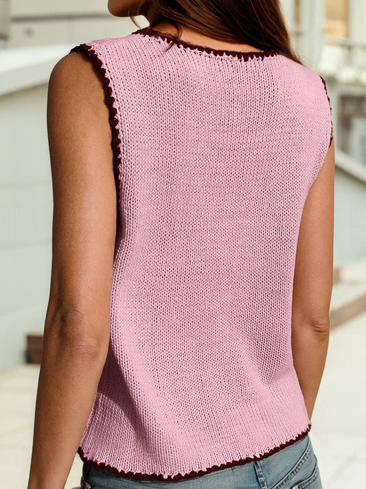 Pink Color Block Sleeveless Round Neck Shift Sweater Vest - Purpose + Passion Boutique