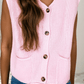 Pink Knit V Neck Button Front Sweater Vest - Purpose + Passion Boutique