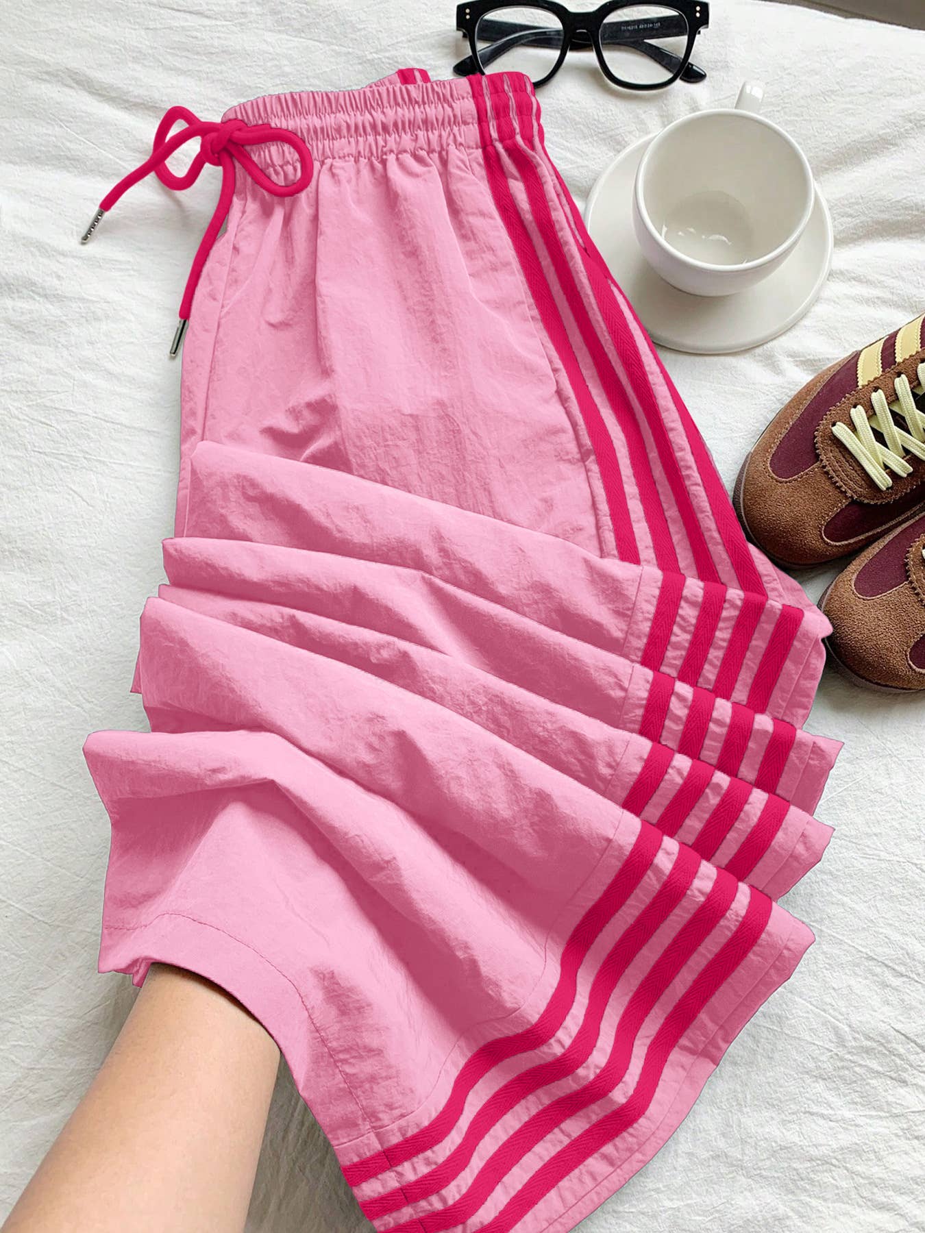 Pink Laced Side Contrast Striped Wide Leg Track Pants - Purpose + Passion Boutique