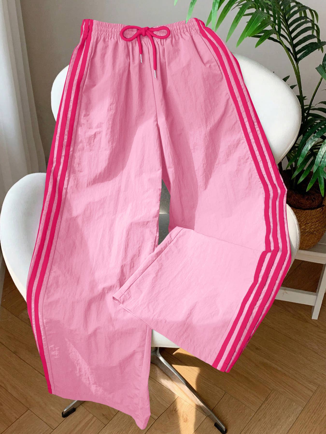 Pink Laced Side Contrast Striped Wide Leg Track Pants - Purpose + Passion Boutique