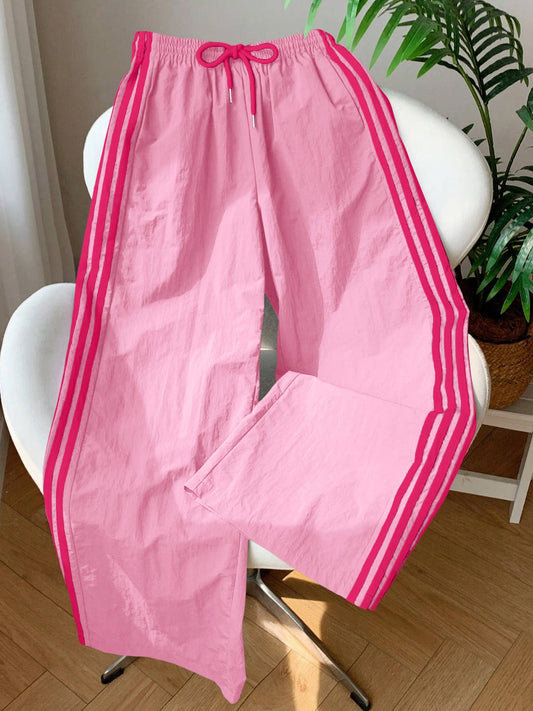 Pink Laced Side Contrast Striped Wide Leg Track Pants - Purpose + Passion Boutique