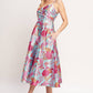 Pink & Light Blue Floral Spaghetti Strap Midi Dress - Purpose + Passion Boutique