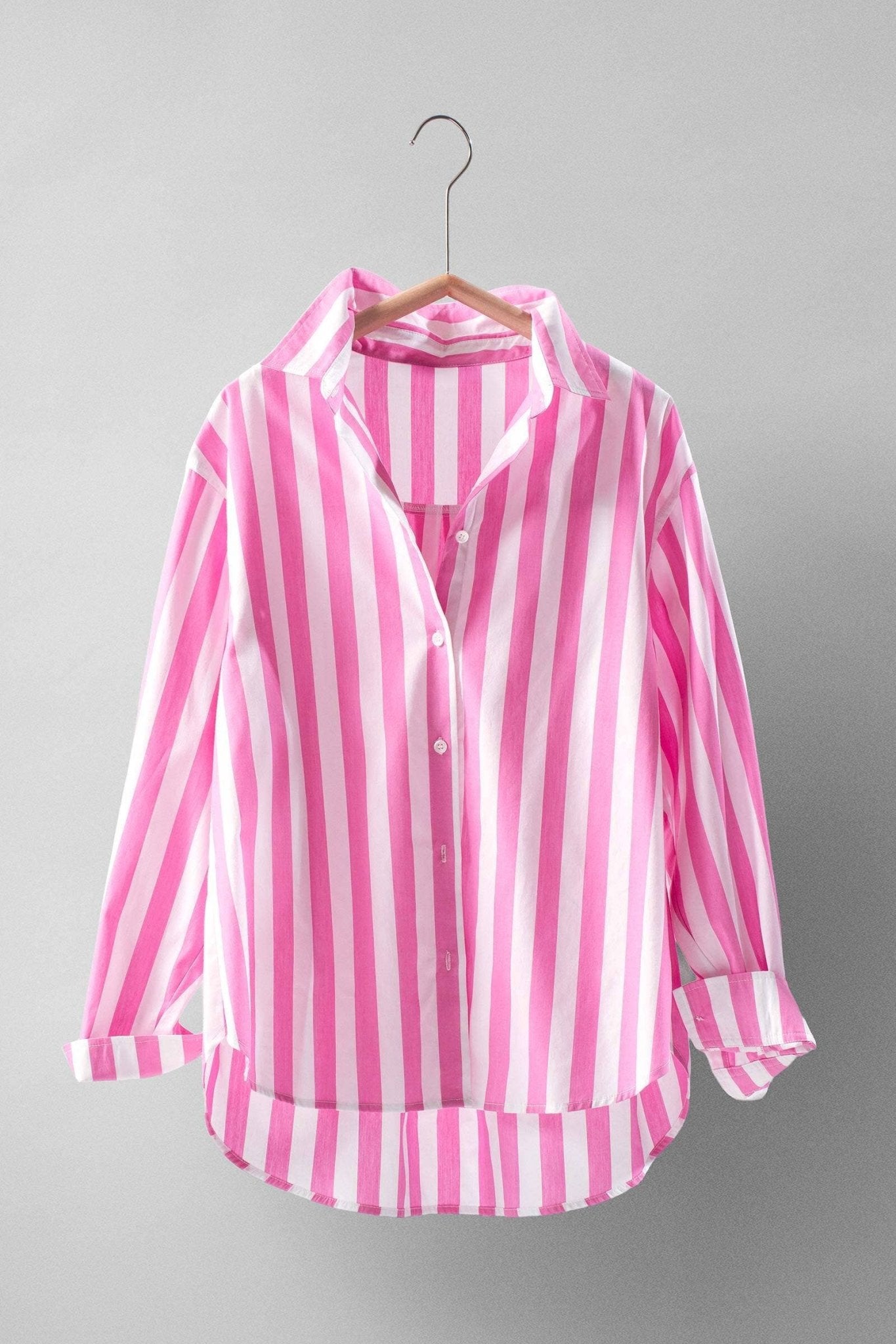 Pink Oversized Stripe Collared Shirt - Purpose + Passion Boutique