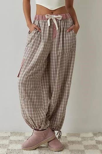 Pink plaid patchwork loose pajama set - Purpose + Passion Boutique