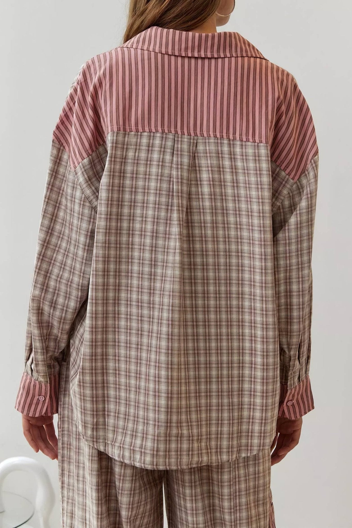 Pink plaid patchwork loose pajama set - Purpose + Passion Boutique