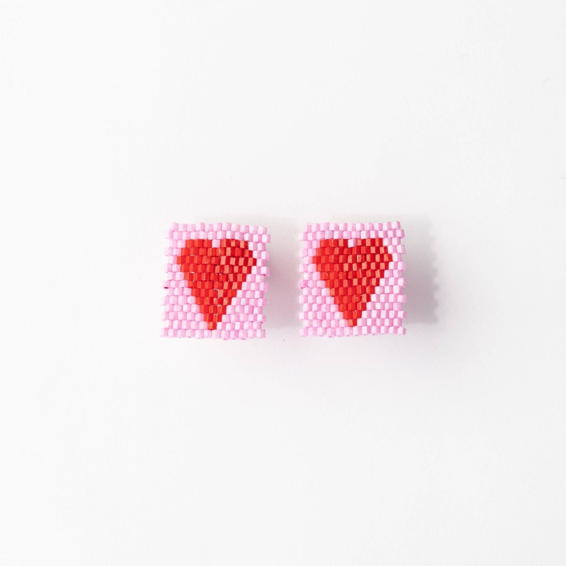 Pink, Red Heart Rectangle Post Beaded Earrings - Purpose + Passion Boutique