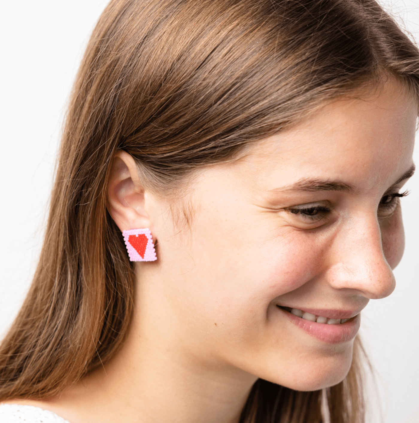 Pink, Red Heart Rectangle Post Beaded Earrings - Purpose + Passion Boutique