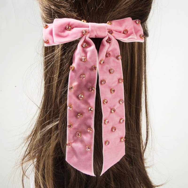 Pink Rhinestone Stud Bow - Purpose + Passion Boutique