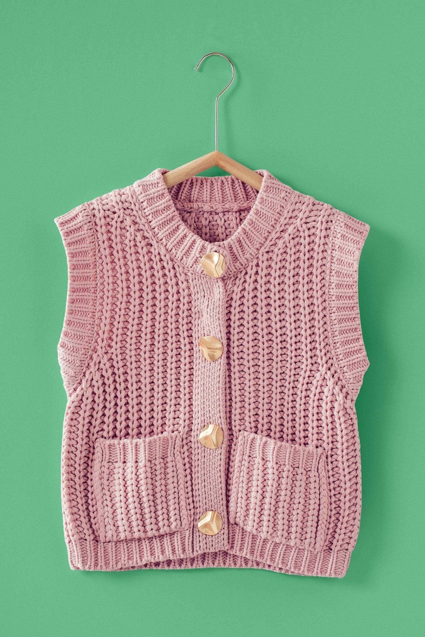 Pink Stone Chunky Knit Sweater Vest - Purpose + Passion Boutique