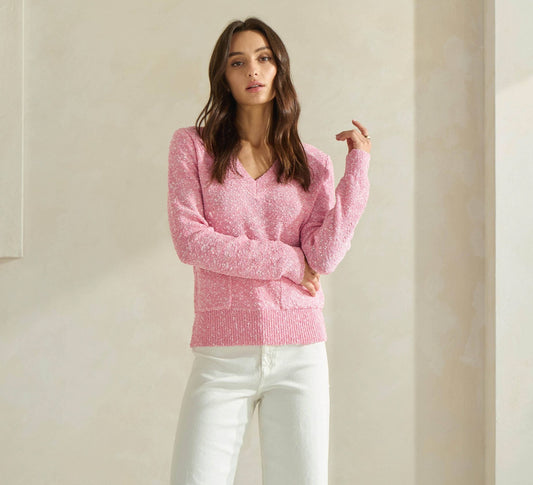 Pink Two Tone Boucle Sweater Top - Purpose + Passion Boutique