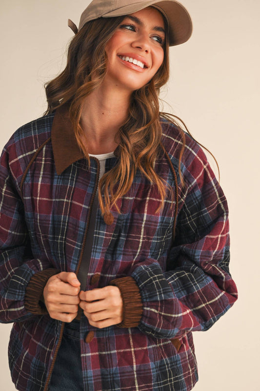 Plaid Quilted Corduroy Jacket - Purpose + Passion Boutique