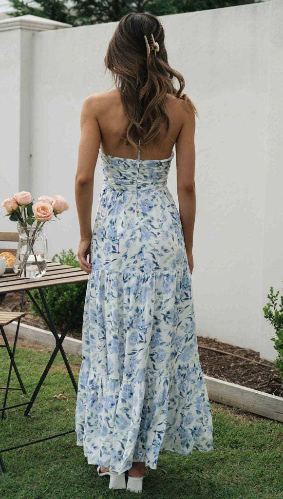 Plunge Halter Backless Floral Maxi Dress - Purpose + Passion Boutique