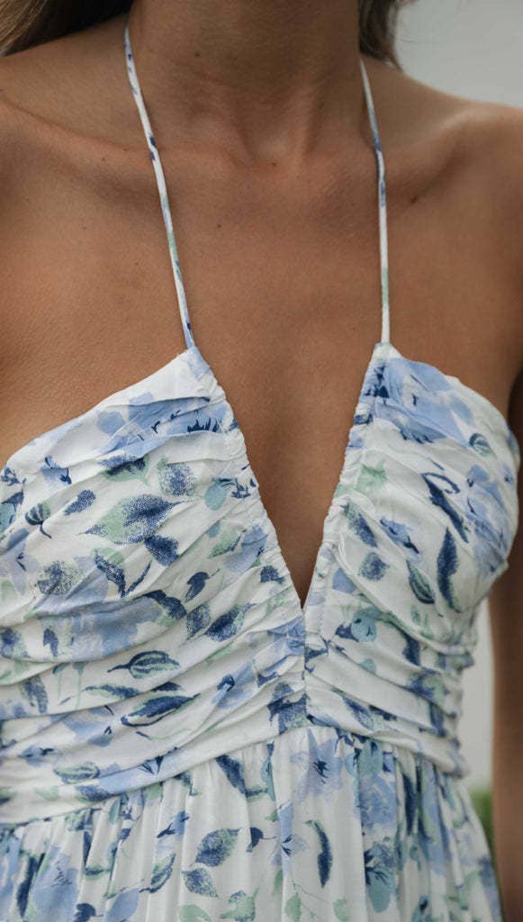 Plunge Halter Backless Floral Maxi Dress - Purpose + Passion Boutique