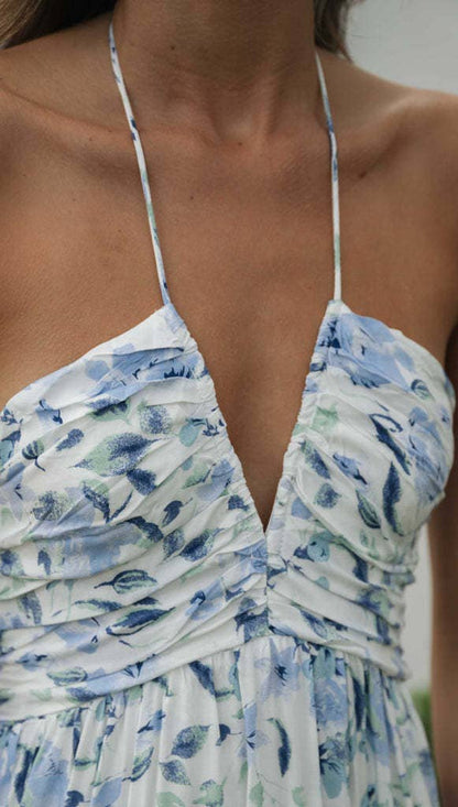 Plunge Halter Backless Floral Maxi Dress - Purpose + Passion Boutique