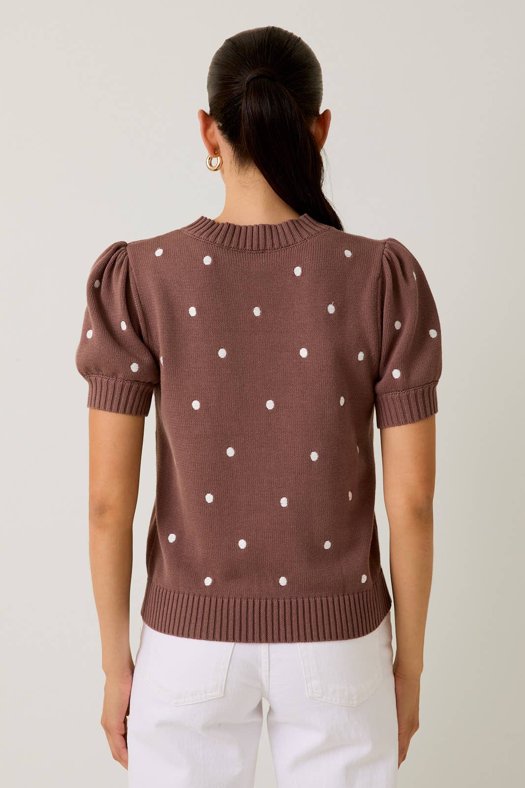 Polka Dot Brown Embroidered Sweater - Purpose + Passion Boutique