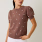 Polka Dot Brown Embroidered Sweater - Purpose + Passion Boutique