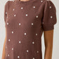 Polka Dot Brown Embroidered Sweater - Purpose + Passion Boutique